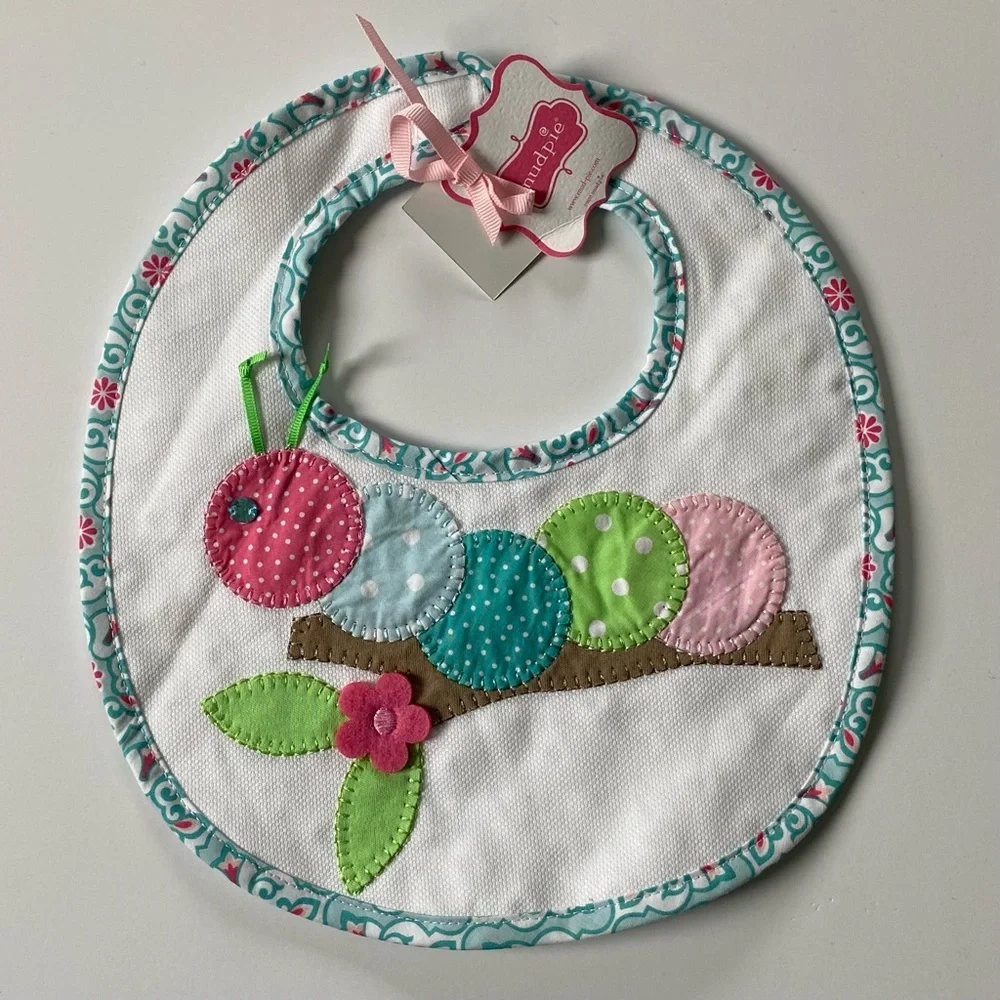 Mud Pie Bib Caterpillar NEW NWT baby infant bugs nature white bib patchwork